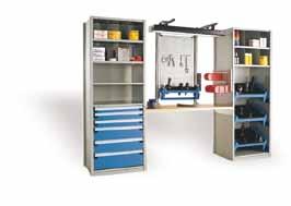 Stationary Storage Systems for Tools Shelving with Adaptors NCS4025 Mini-Racking for High-Density Storage 9-36 W tool racks, with ergonomic handles; The racks are inclined 20 to facilitate tool