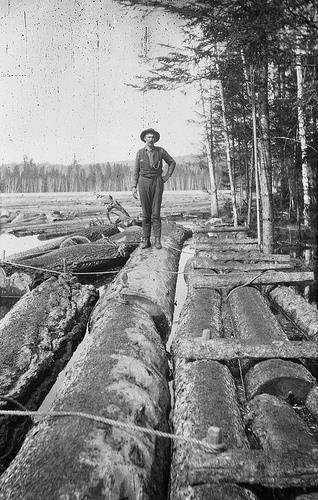 Lumber camp in the 1880s Right: