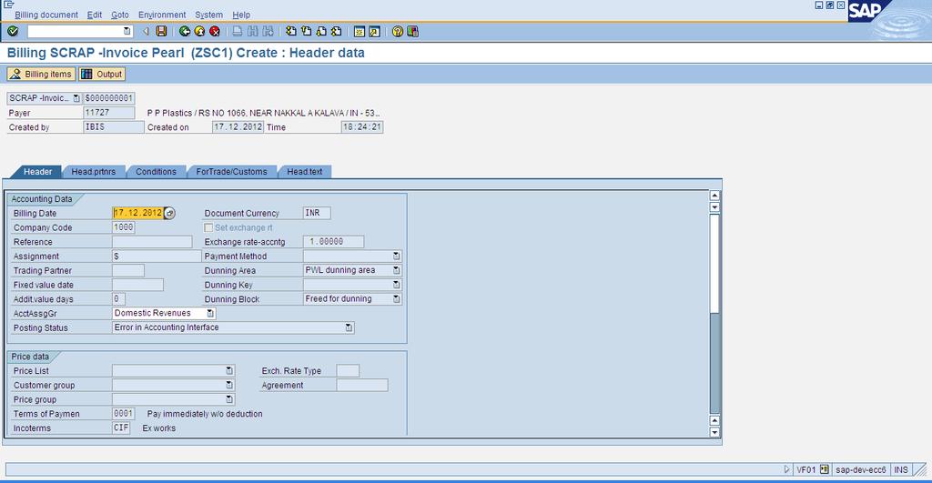 BILLING DOCUMENT HEADER VIEW CHANGE BILLING DATE In the