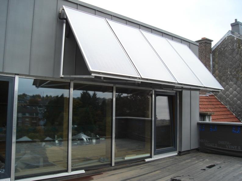 Combination of the solar panels also serving as sun shading for the upper windows.