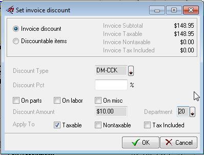 Accounts Receivable Invoicing NOTE: In order for the discount to be applied against line items on the invoices, the line items against which you want to apply the discount must have and "x" in the