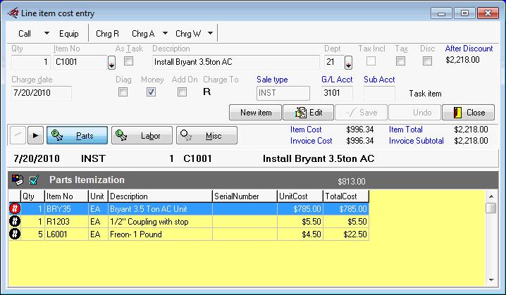 Accounts Receivable Invoicing Adding Cost Information to an Invoice Adding cost is performed on Quick Entry invoices. 1. Select an item to adjust and click Enter Cost at the top of the invoice.