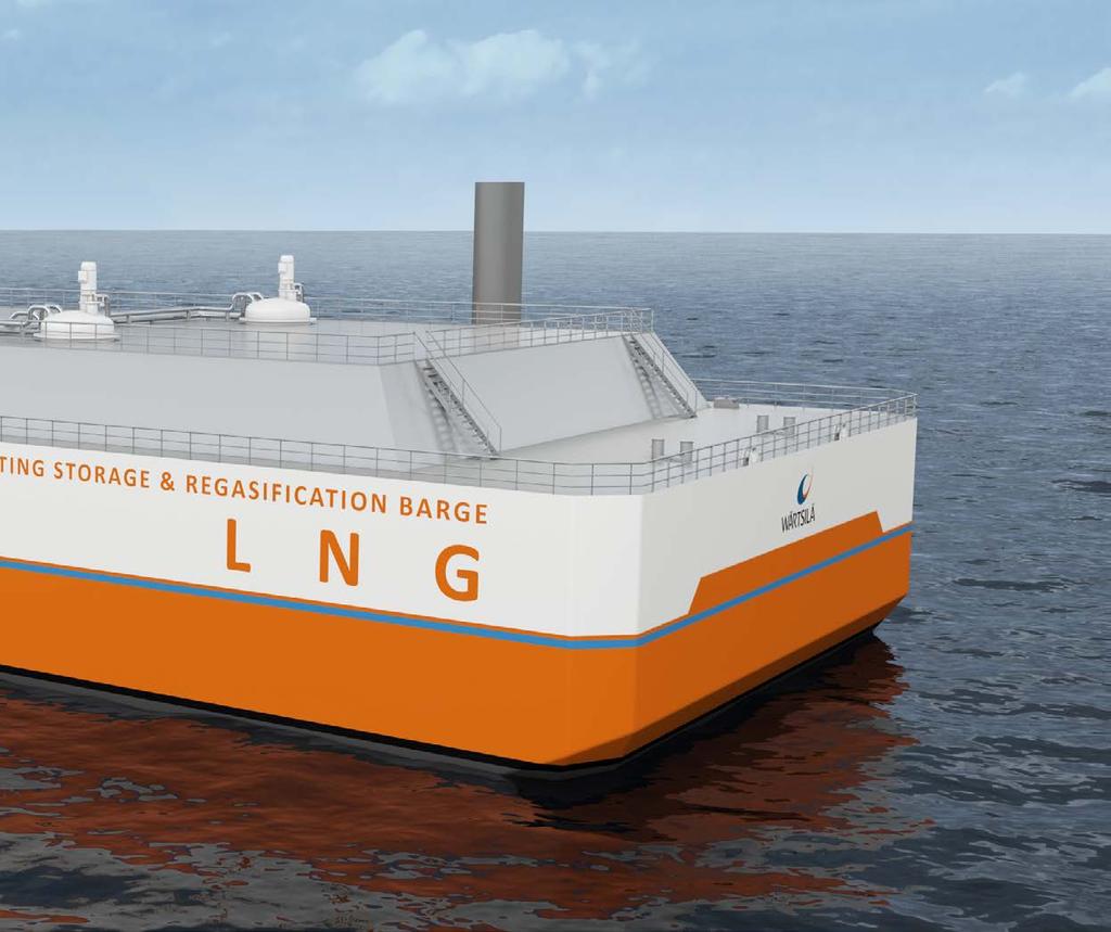 A flexible concept that overcomes infrastructure limitations The Wärtsilä FSRB is an economically viable, fast delivery solution for providing LNG storage and regasification facilities to areas where