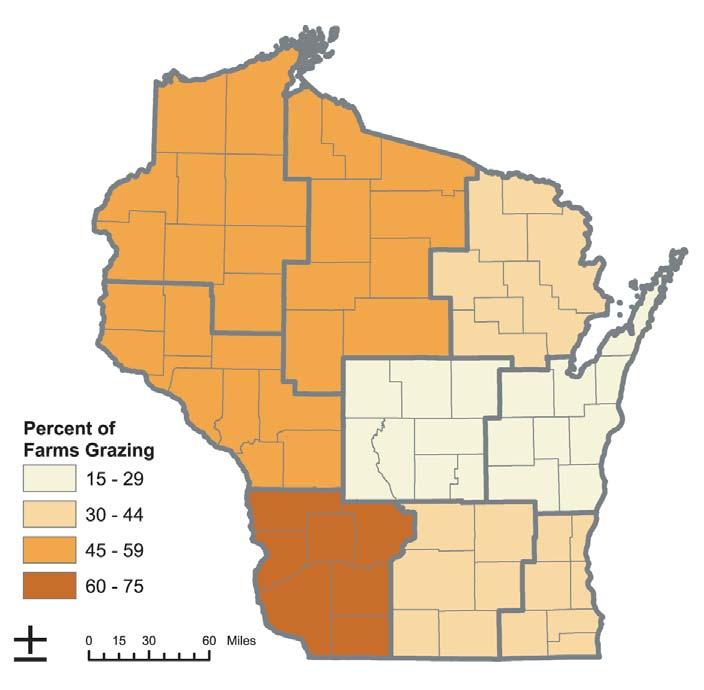 Key Finding: In 2003, nearly one-fourth of all Wisconsin dairy farms used managed grazing. Combined with mixed feed farms, 44 percent of all Wisconsin dairy farms used pasture.