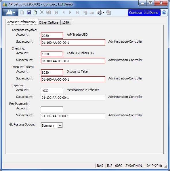 12 Accounts Payable Setting Up General Ledger Accounts General ledger accounts are those used to debit or credit vendor accounts based on transactions in the Accounts Payable module.