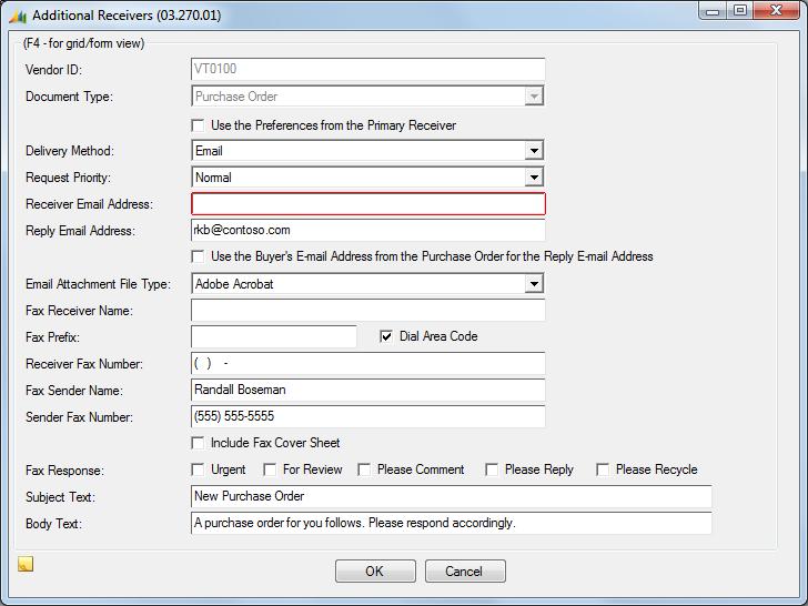 238 Accounts Payable Additional Receivers (03.270.01) Use to define additional recipients of a purchase order and set up their Quick Send preferences.
