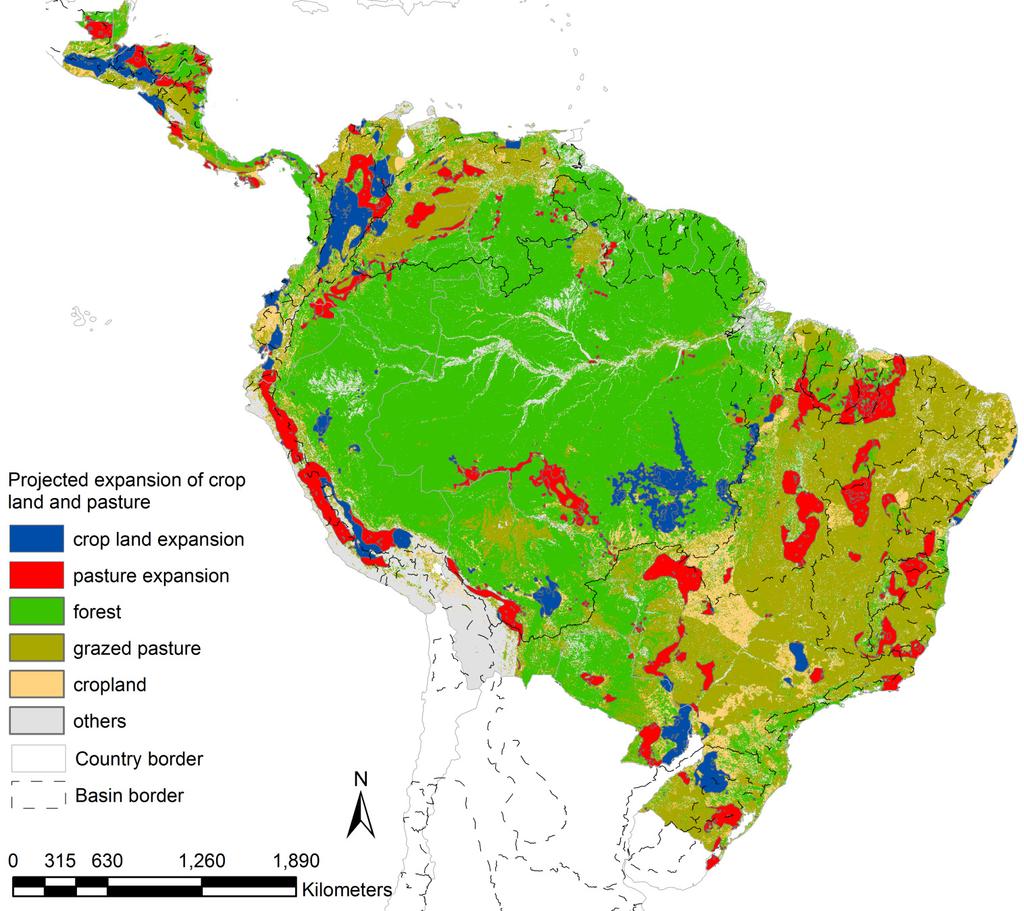 Sustainability 2015, 7 2099 Figure 6. Expansion of cropland and pasture to forested area in South and Central America. Data source: FAO [38].