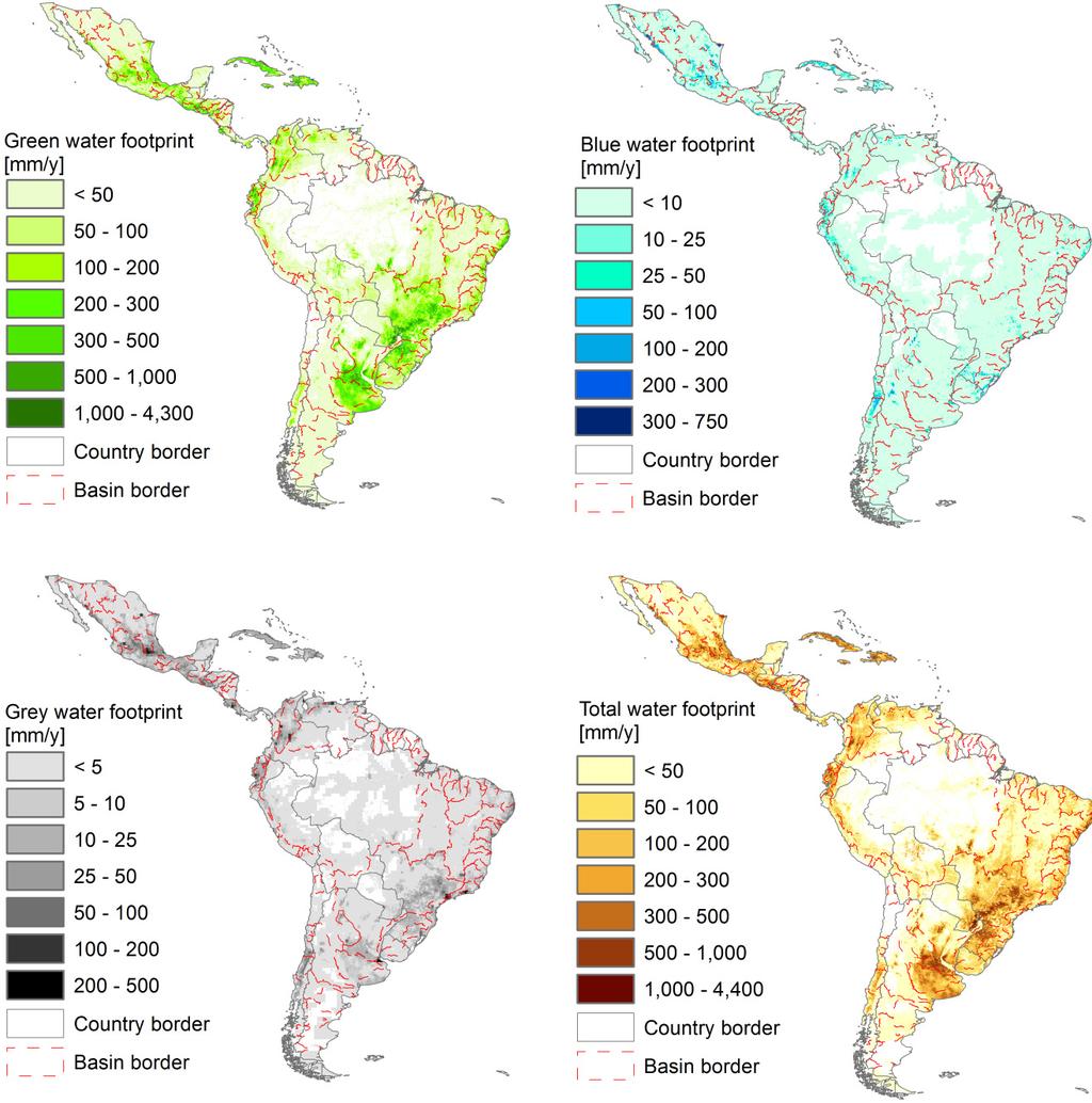 Sustainability 2015, 7 2091 The spatial distribution of the green, blue, grey and total WF of production in LAC is shown in Figure 2.