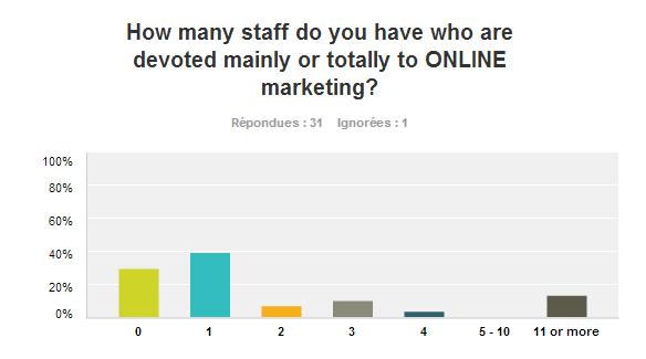 STAFFING 29% have nobody working on online marketing. For 39% of the companies, online marketing is part of the duties of one staff member.