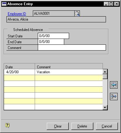 PART 3 EMPLOYEE ATTENDANCE This procedure assumes Enable Direct Link to Vacation Calendar in the Attendance Setup window is not marked.