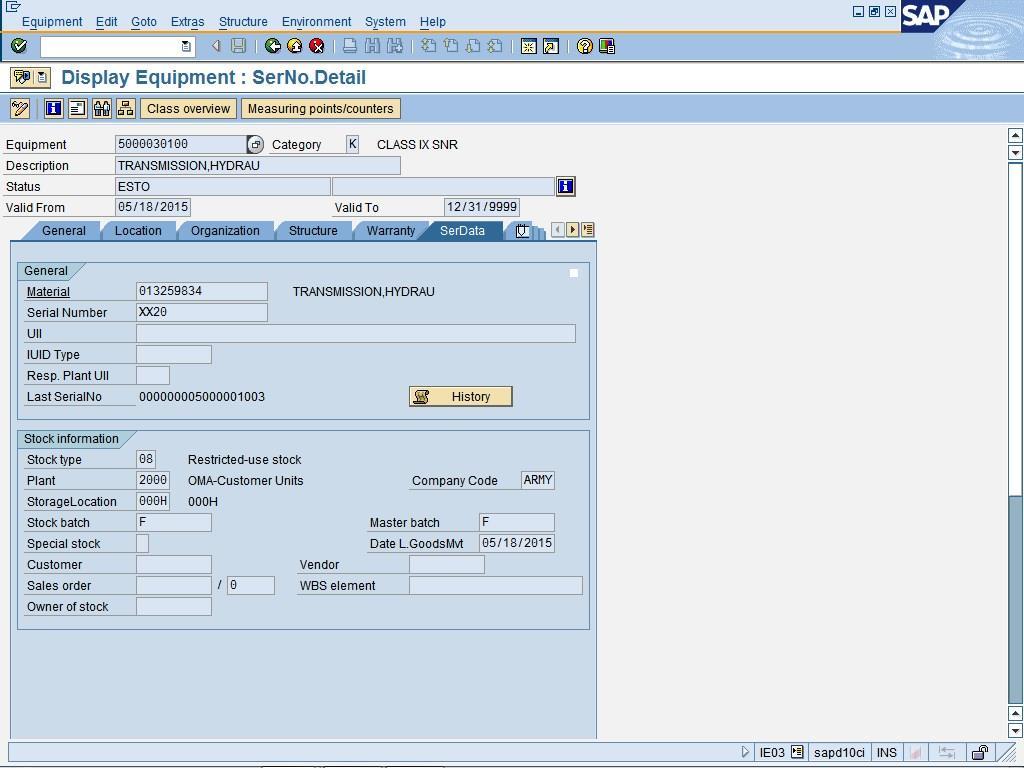 Process Return (ZRL or ZRX) Purchase Requisition (YOBUX) Page: 12 of 21 Display Equipment: SerNo.