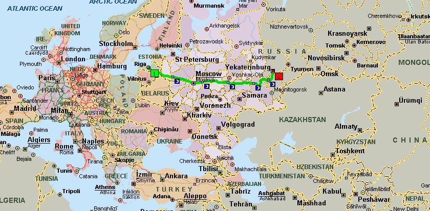 Case study: Riga - Yekaterinburg Distance: 2372 км Тransit time: