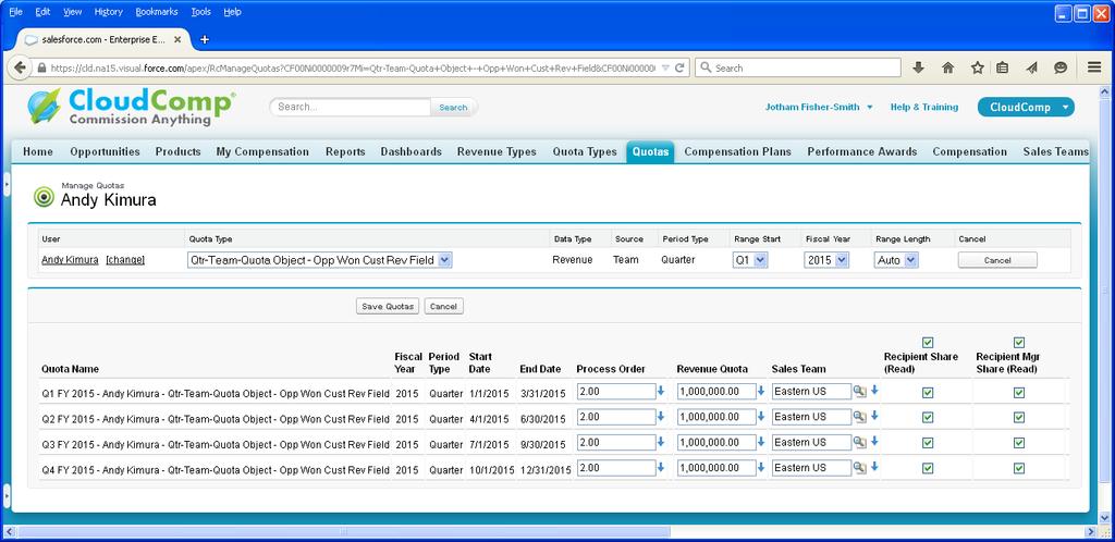 Setup Step 5 (Optional): Create Team Quotas for Managers a. Create a Quota Type with Revenue Source set to Team.
