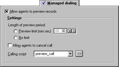 Managed Dialing Tab A Managed Dialing job is an outbound job that allows agents to preview the current customer record before the Mosaix system calls the customer.