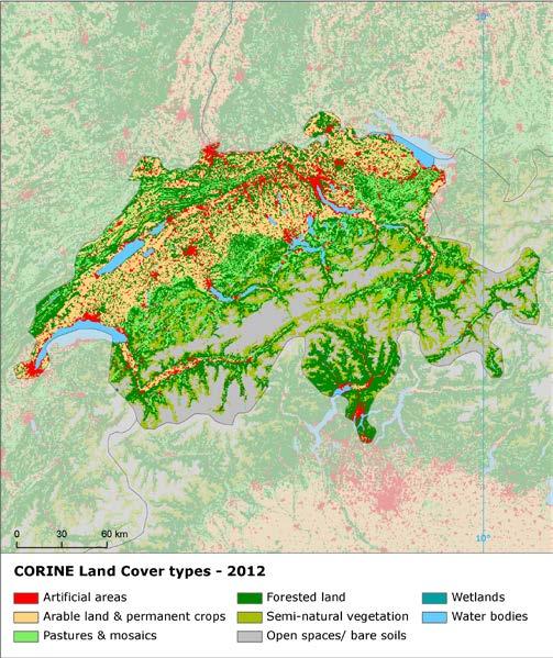 Land cover 2012 Overview of land cover & change In the long term, the Swiss landscape shows very low intensity of land cover development. The annual land cover change rate in the period (0.