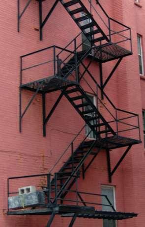 New fire escapes on existing buildings are only permitted if exterior stairs are infeasible.