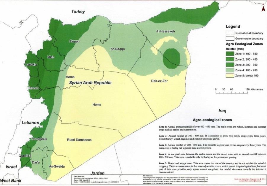 - 13 - Figure 1: Syrian Arab Republic - Agro-Ecological Zones (AEZs) Source: FAO. Before 2011, approximately 1.