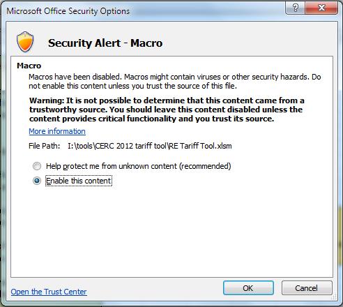 Instructions 1. Excel Security Options need to be verified on the machine on which the tool is run. Depending on the security options, macros may need to be enabled.