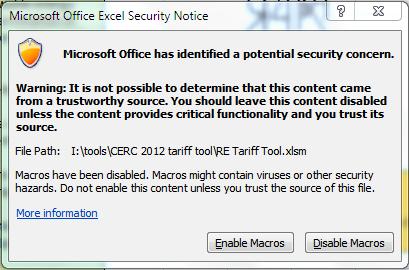 A security warning shows up in the toolbar at the top of the spreadsheet that looks like the following: When the button titled Options.
