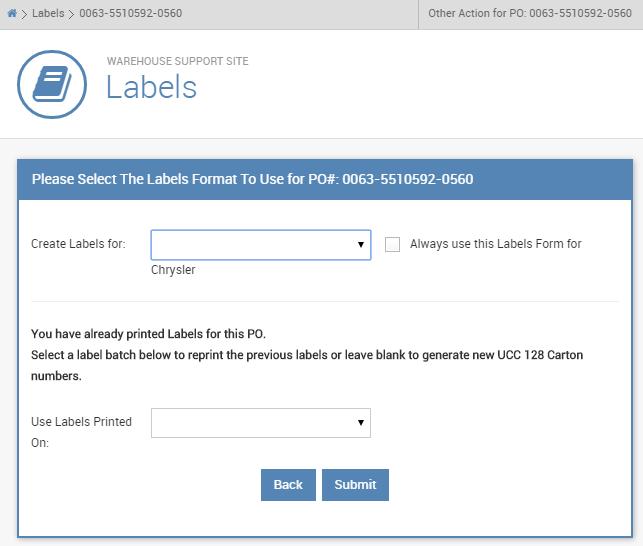 2 When you re ready, select the purchase order that you re looking to ship (from the labels page) and it will bring you to the label format page a An added feature to the new WSS site is the ability