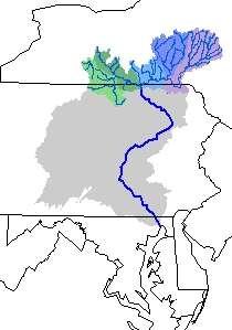 The Susquehanna River and tributaries collect drainage from a large portion of south-central New York before the river flows south into northern Pennsylvania and then turns back into New York State,
