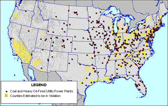 Locations of Coal-Fired and Heavy Oil-Fired Plants Relative to