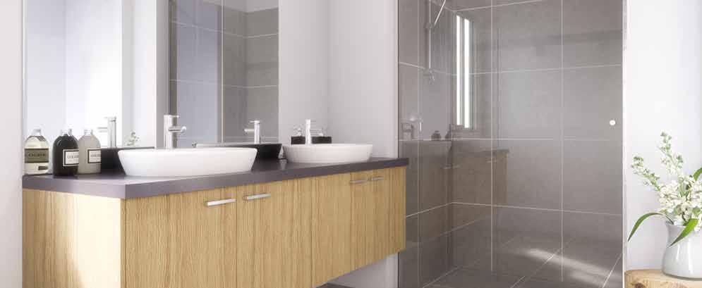 Laminated finish vanity cupboard doors & panels (mono tone) selected from the Natural Finish or Velour range of colours. C. Large range of vanity cupboard handles selected from the Verve Range. D.