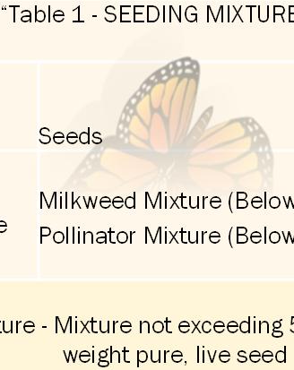 Monarch and Pollinator Seed Mixture Thirty days prior to the time of seeding, the Contractor shall provide for the approval of the Engineer, a written description for the Forbs and Monarch and