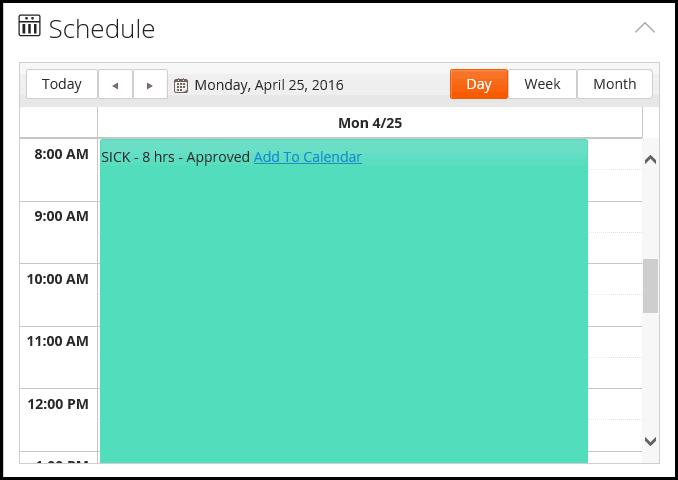 Schedule Click the drop down to display or hide this section of the employee dashboard.