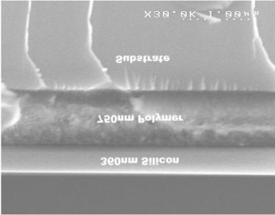 Figure 7. Silicon film (360 nm) transferred from a temporary substrate onto a permanent substrate using a spin on polymer bonding material. (4).