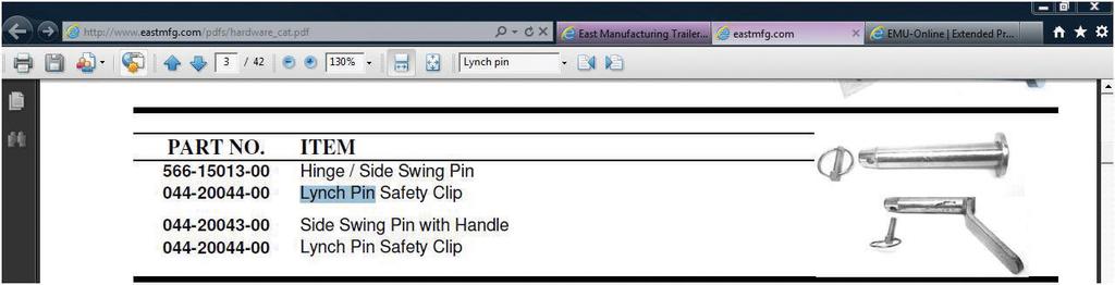 4. In the Search box, type Lynch Pin and then press Enter. Refer to Figure 12.12 "Searching for a Part". Figure 12.12 Searching for a Part Source: Courtesy of http://www.eastmfg.com. Analysis 5.