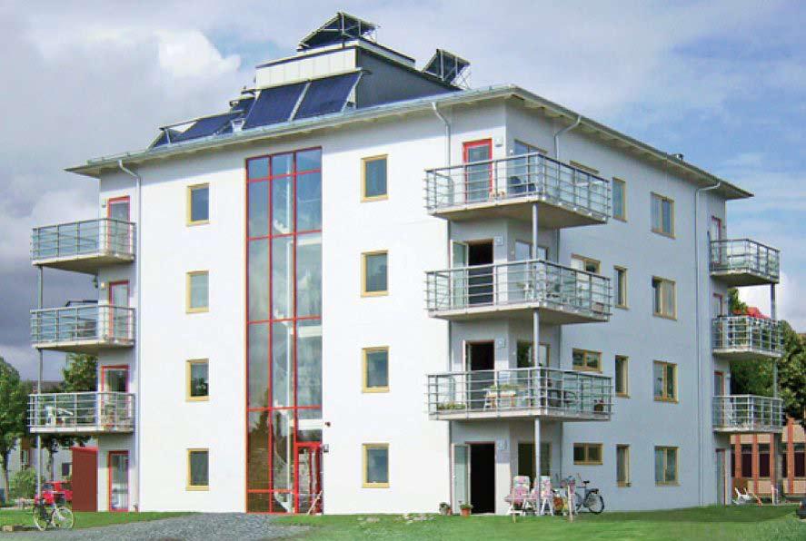 The building was designed as a passive house (according to Passive House codes by Swedish Energy Agency) and planned for elderly persons (all people are