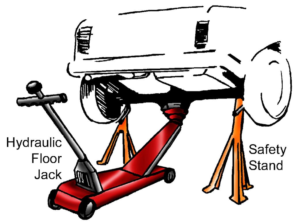 Introduction To Automotive Technology D. Hydraulic floor jack 1. Uses mechanical force, with the operator using a lever to pump up the jack 2. Is mounted on four wheels for portability 3.
