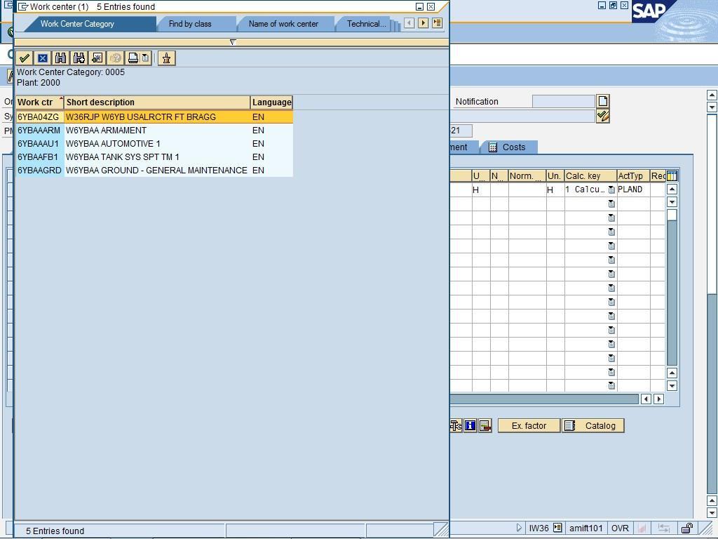 Create a Sub-order (IW36) Page: 16 of 20 Work center (1) X