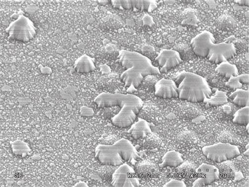 The SEM image of the GaN material grown on the nano-patterned AGOG region and planar sapphire region is shown in Fig. 4(a). As shown in Fig.