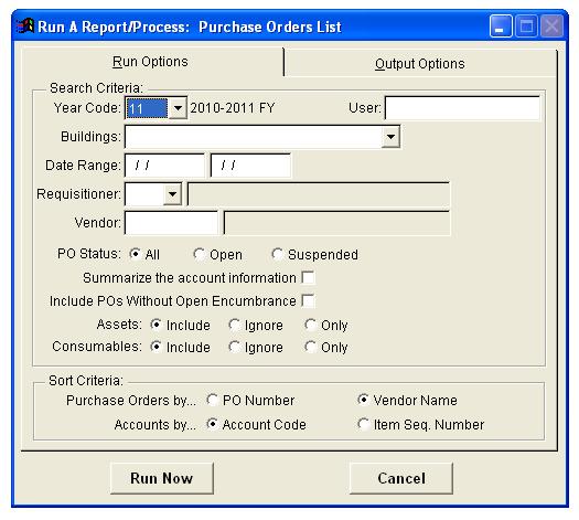 User: Enter a login ID to include on the report only purchase orders created by a specific