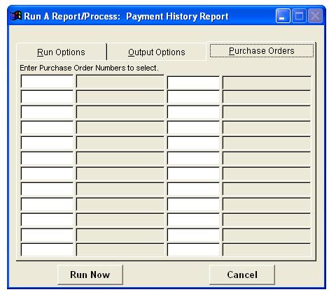 Suspended option to generate the report for suspended purchase orders. Asset purchases only: Select this checkbox option to generate the report for asset purchases.