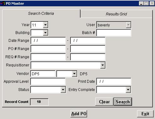 PO # Range: Enter a beginning and ending PO number for the number range in which to search for purchase orders.