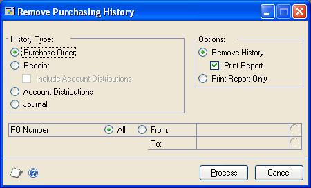 PART 5 UTILITIES If you haven t selected to maintain purchase order and receipt history in the Purchase Order Processing Setup window, purchase orders will be deleted when they re removed using the