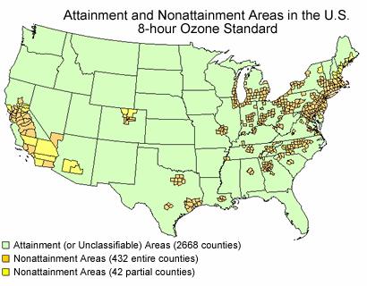 Figure 1. PM 2.5 nonattainment counties designed by EPA in December 2004.