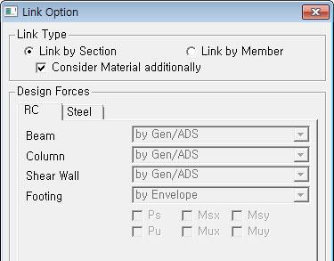 In Link > Link Option menu, if Link Type is selected as Link by Section, the most critical design results among the members assigned with the identical section properties are imported