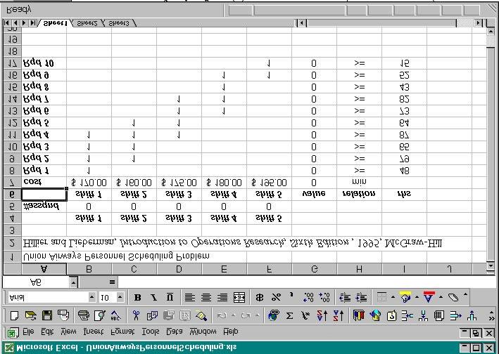 page 14 Figure 3. 8: Union Airways Personnel Scheduling Problem Initial Tableau The solution is shown in Table 3.5. The minimum cost is $30,610.