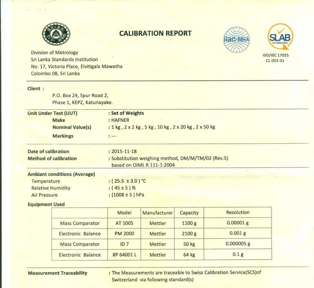 Appendix 3: Certificate of Calibration for 3