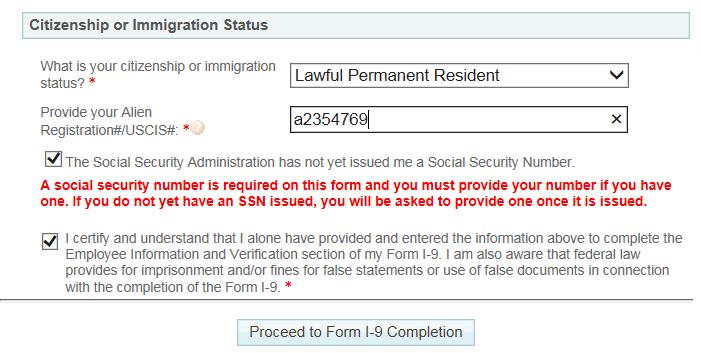 Citizenship or Immigration Status Option