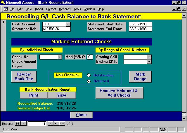Cash Disbursements-Bank Reconciliation BANK RECONCILIATION The purpose of the Bank Reconciliation program is to balance the firms cash account to the bank statement. L.A.W.S.