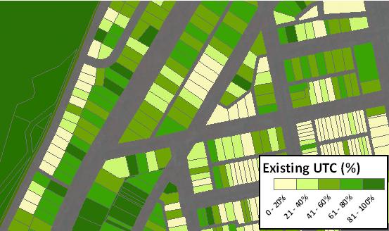 Existing UTC by Land Use Possible UTC by Land Use Existing UTC by Parcel Possible UTC by Parcel Ownership and Land-use Patterns The detailed land-cover mapping conducted as part of this assessment