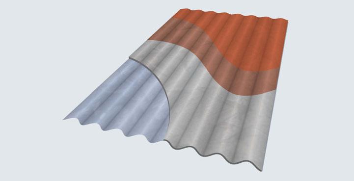 B5 Corrugated Sheet Primer coat Coloured top coat Coated edges B5 Fibre-cement corrugated sheet is a replacement