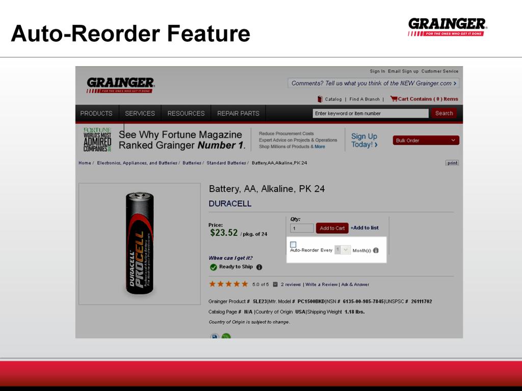The Auto-Reorder feature allows your customers to schedule recurring orders of commonly used items