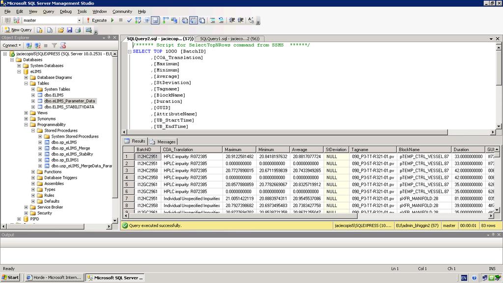 Supporting Elements SQL Server SQL Server 2003 Interaction with source DB too slow Intermediate