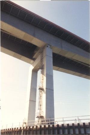 Fig. 1: Stiffened steel box bents of Hayward San Mateo Bridge in California (photo by Abolhassan Astaneh-Asl) Fig.